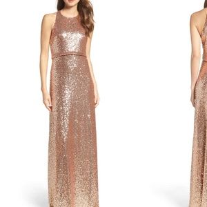 Rose gold sequined evening gown/ bridesmaid dress